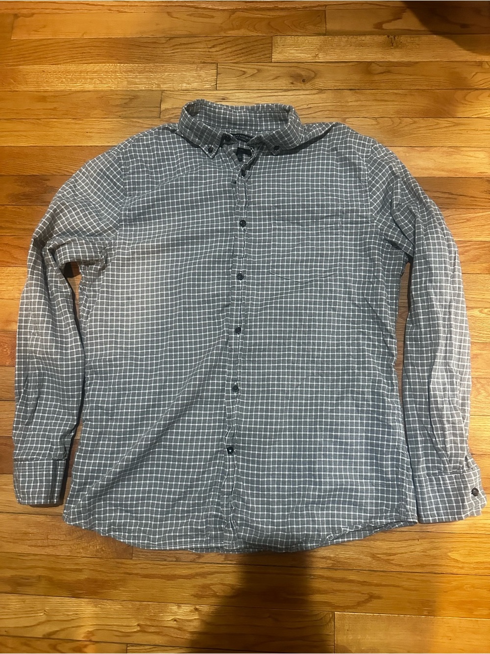 Banana Republic Luxe‎ Flannel Slim Fit Gray Checked Long Sleeve Button Up Large